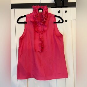 J. Crew Vibrant Pink Ruffle Blouse Sleeveless Sz 4 EUC! Great buttons